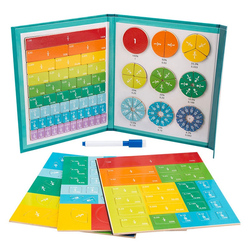 Wooden Fraction Book Set Educational Math Toys