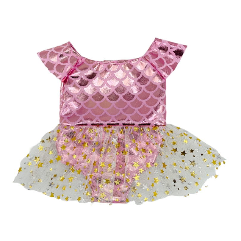 Pink Mermaid Yarn Skirt Swimsuit Rompers for 18 Inch Dolls