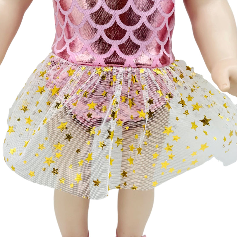Pink Mermaid Yarn Skirt Swimsuit Rompers for 18 Inch Dolls