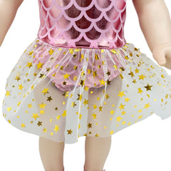 Pink Mermaid Yarn Skirt Swimsuit Rompers for 18 Inch Dolls