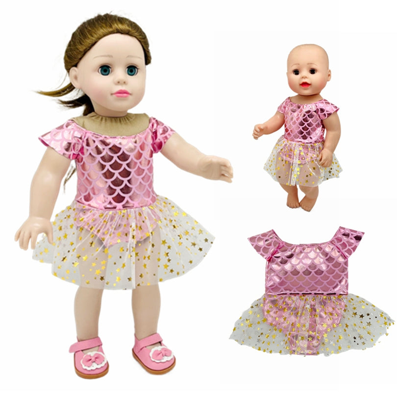 Pink Mermaid Yarn Skirt Swimsuit Rompers for 18 Inch Dolls