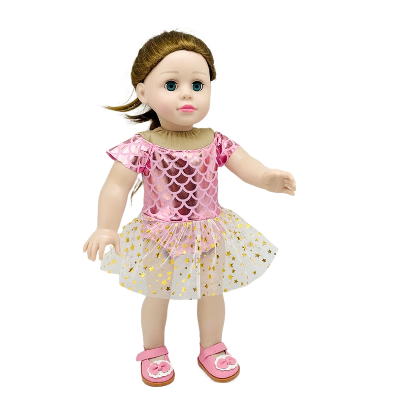 Pink Mermaid Yarn Skirt Swimsuit Rompers for 18 Inch Dolls