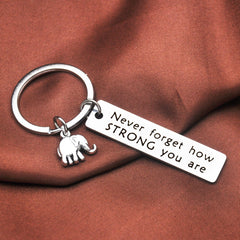 Inspirational Elephant Keychain Never Forget Strong Stainless Steel Keychain