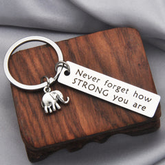 Inspirational Elephant Keychain Never Forget Strong Stainless Steel Keychain