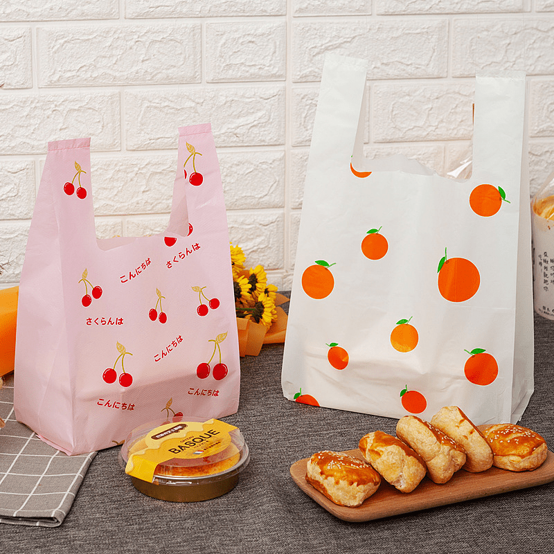 50pcs Portable Plastic Bag for Shopping, Baking, Bread, Fruit, Food