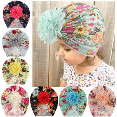 Baby Floral Print Turban Headwrap Hat for Summer Newborn Infant