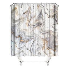 4pcs Marble Pattern Waterproof Shower Curtain with 12 Hooks Bathroom Decor