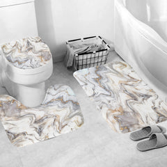 4pcs Marble Pattern Waterproof Shower Curtain with 12 Hooks Bathroom Decor