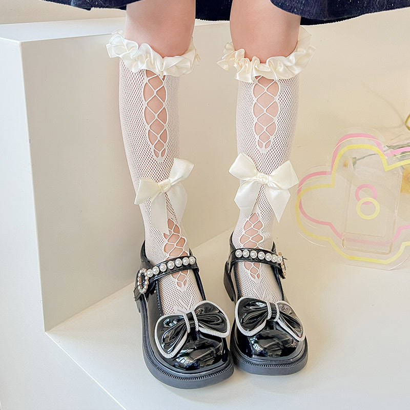 Girls Casual Bowknot Over The Calf Socks for Spring Summer