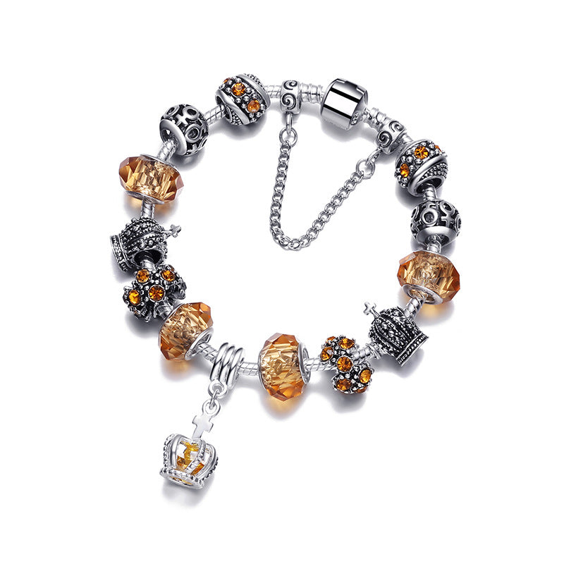 King Queen Princess Crown Charm Bangle Jewelry Snake Chain Beaded Bangles