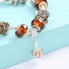 King Queen Princess Crown Charm Bangle Jewelry Snake Chain Beaded Bangles