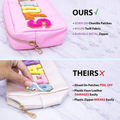 Nylon Preppy Makeup Bag Organizer With Chenille Letter Patch