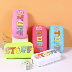 Nylon Preppy Makeup Bag Organizer With Chenille Letter Patch