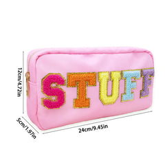 Nylon Preppy Makeup Bag Organizer With Chenille Letter Patch