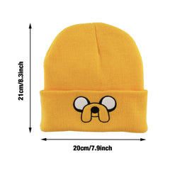 Yellow Cartoon Embroidered Beanie Unisex Casual Knit Hat Warm Ski Mask