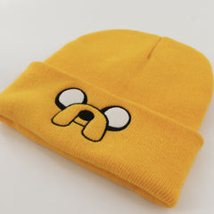 Yellow Cartoon Embroidered Beanie Unisex Casual Knit Hat Warm Ski Mask