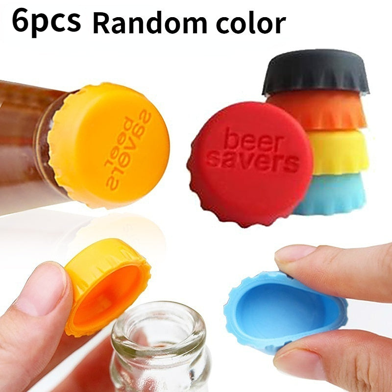 6pcs Reusable Silicone Bottle Fresh Keeping Cap Sealed Leakproof Beverage Bottle