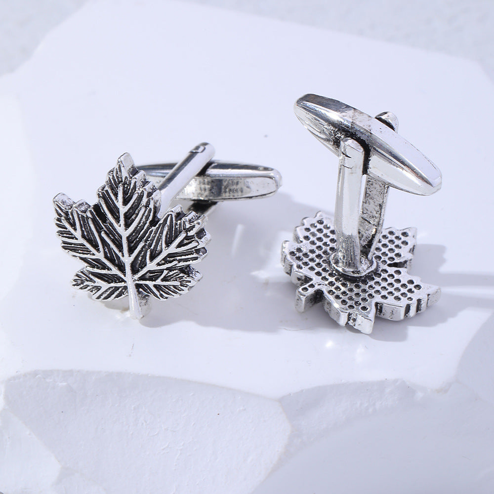 2pcs Men's Vintage Leaf Cufflinks Business Shirt Cuff Nails