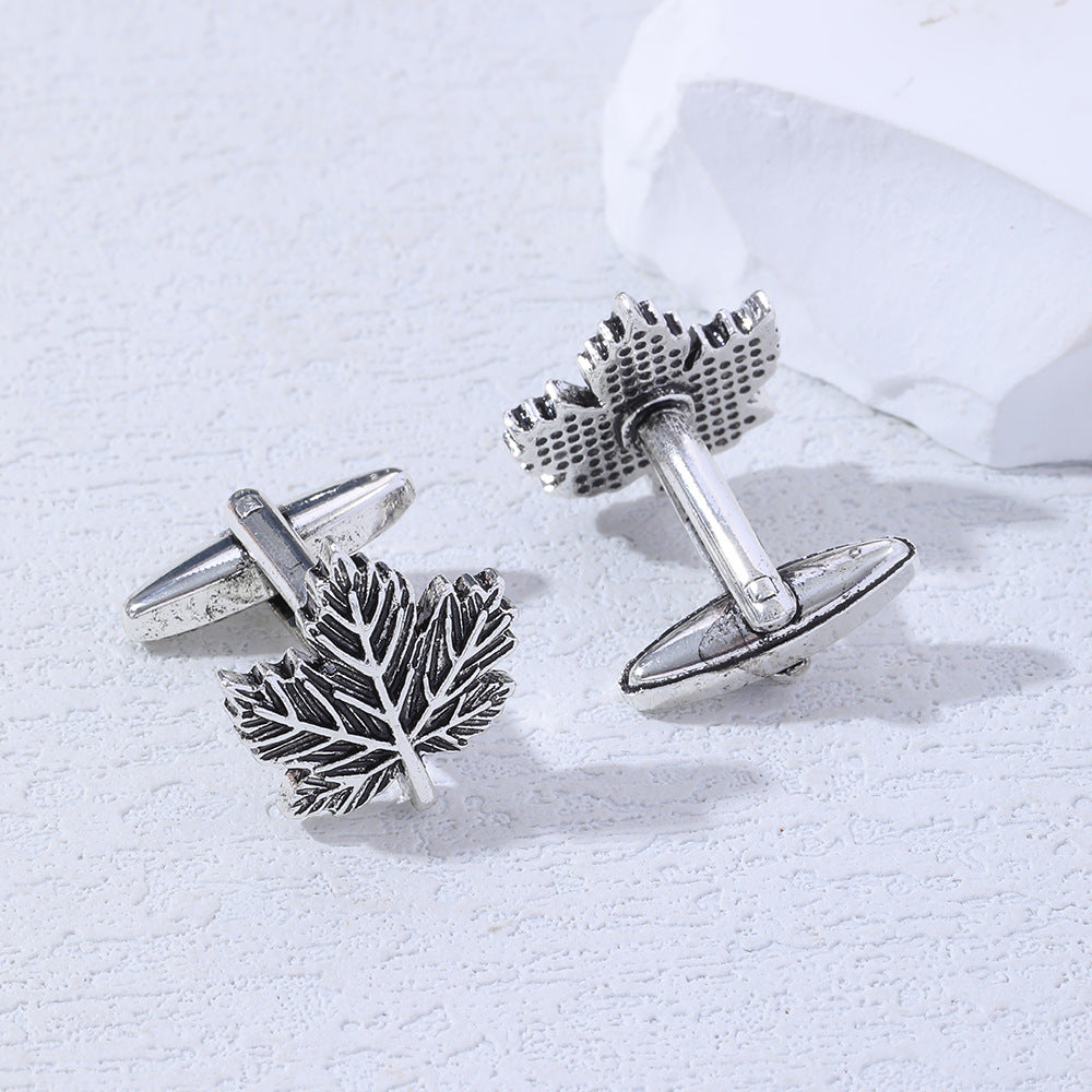 2pcs Men's Vintage Leaf Cufflinks Business Shirt Cuff Nails