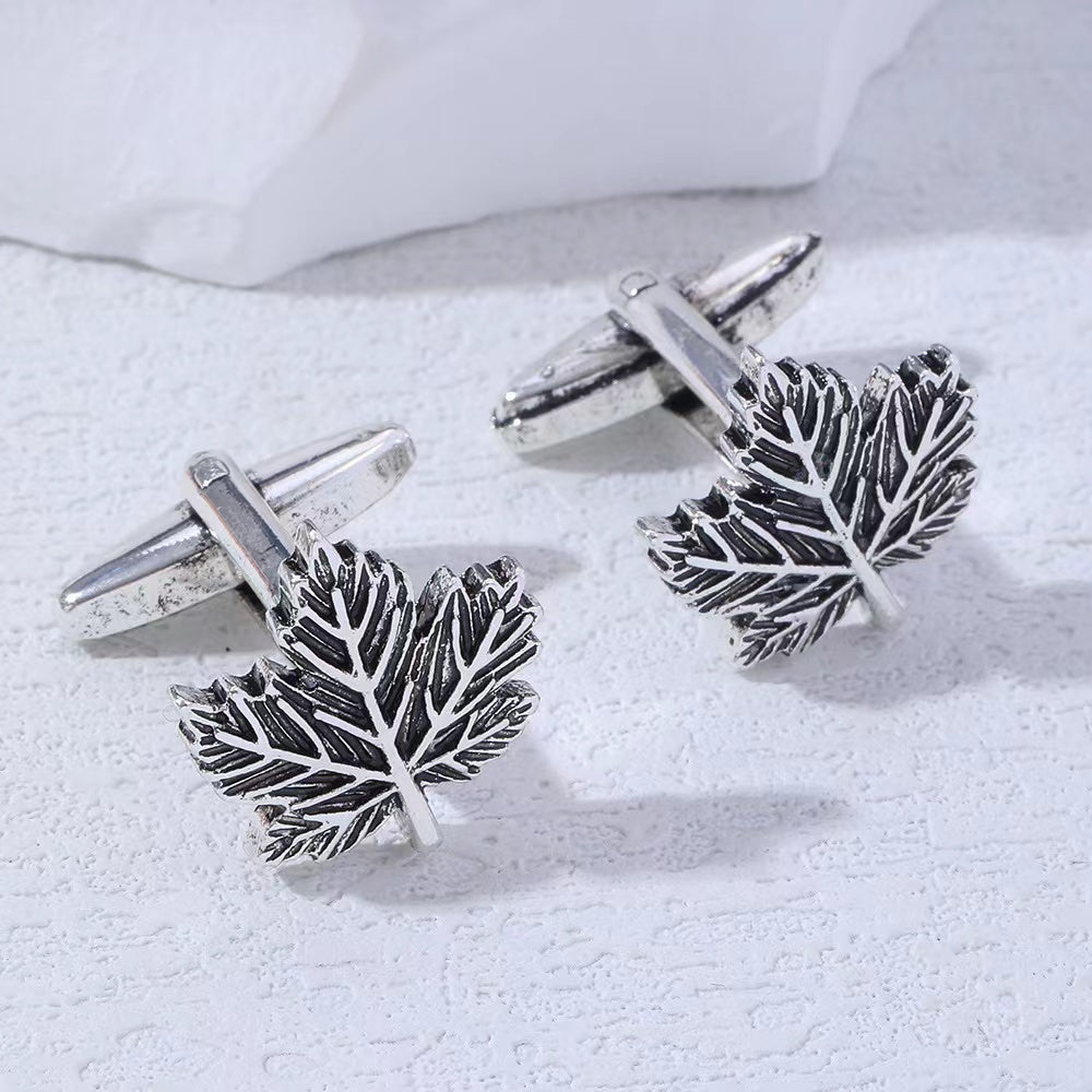 2pcs Men's Vintage Leaf Cufflinks Business Shirt Cuff Nails