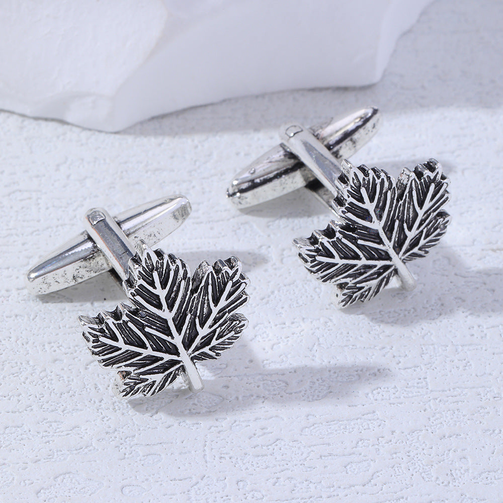2pcs Men's Vintage Leaf Cufflinks Business Shirt Cuff Nails