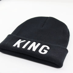 Embroidered Beanie Warm Knit Hats Couple King Queen Skull Hat Unisex