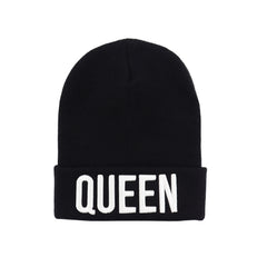 Embroidered Beanie Warm Knit Hats Couple King Queen Skull Hat Unisex