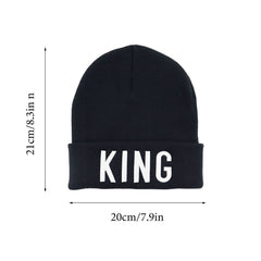 Embroidered Beanie Warm Knit Hats Couple King Queen Skull Hat Unisex
