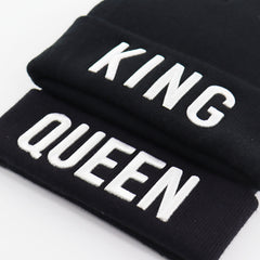 Embroidered Beanie Warm Knit Hats Couple King Queen Skull Hat Unisex