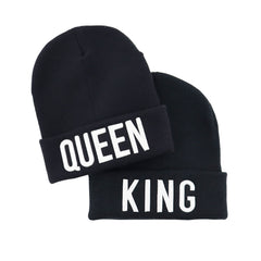 Embroidered Beanie Warm Knit Hats Couple King Queen Skull Hat Unisex