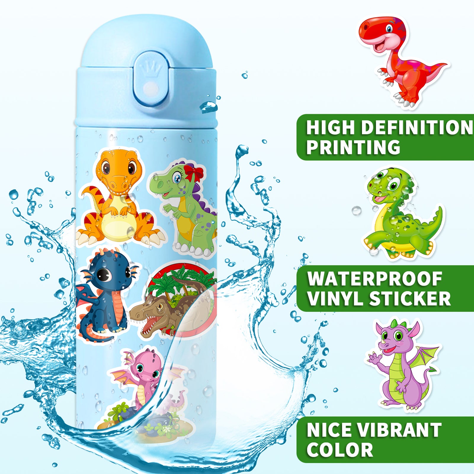 50pcs Dinosaur Stickers Waterproof Cartoon Stickers for Girls DIY Creative Toys