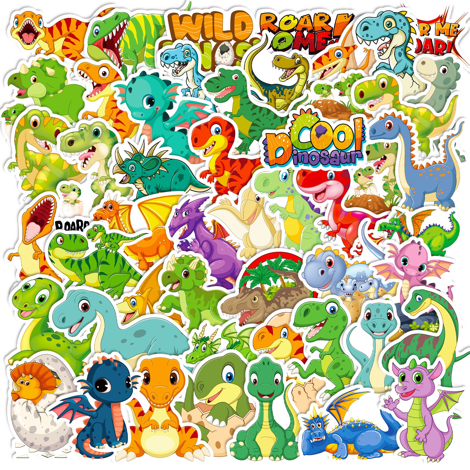 50pcs Dinosaur Stickers Waterproof Cartoon Stickers for Girls DIY Creative Toys