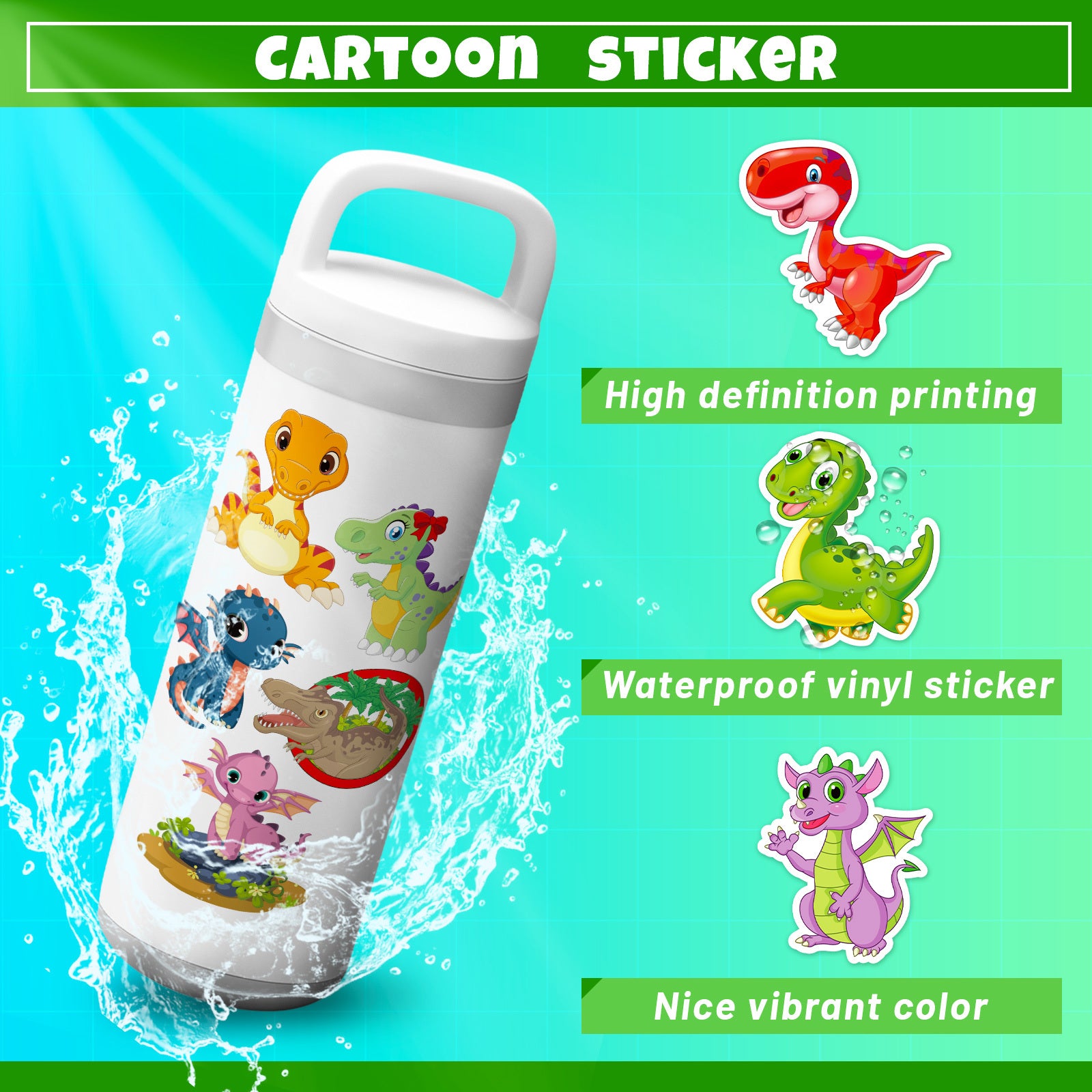 50pcs Dinosaur Stickers Waterproof Cartoon Stickers for Girls DIY Creative Toys