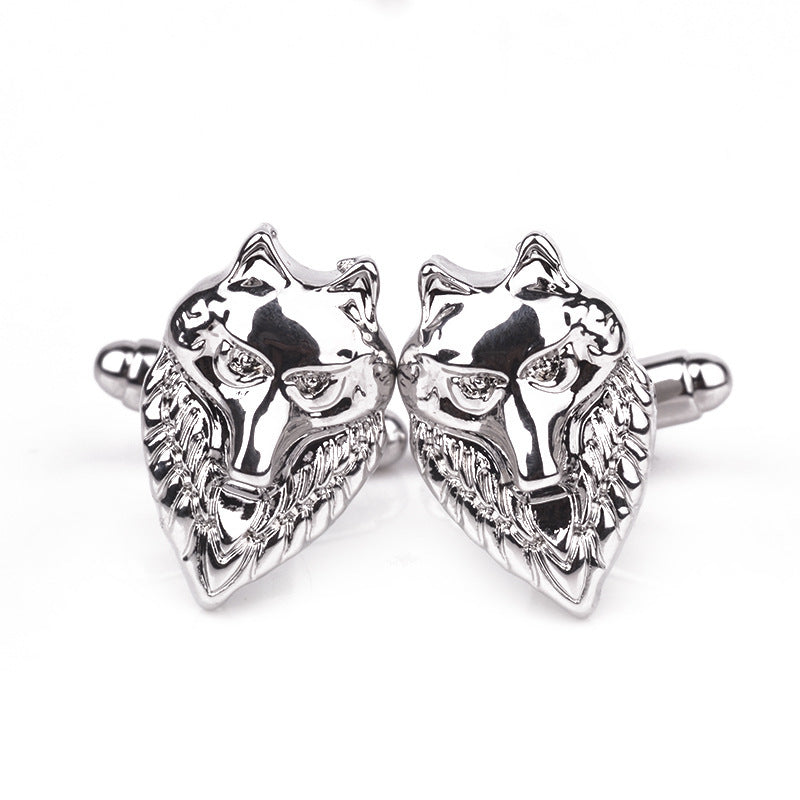 Vintage Wolf Head Cufflinks, French Shirt Sleeve Nails