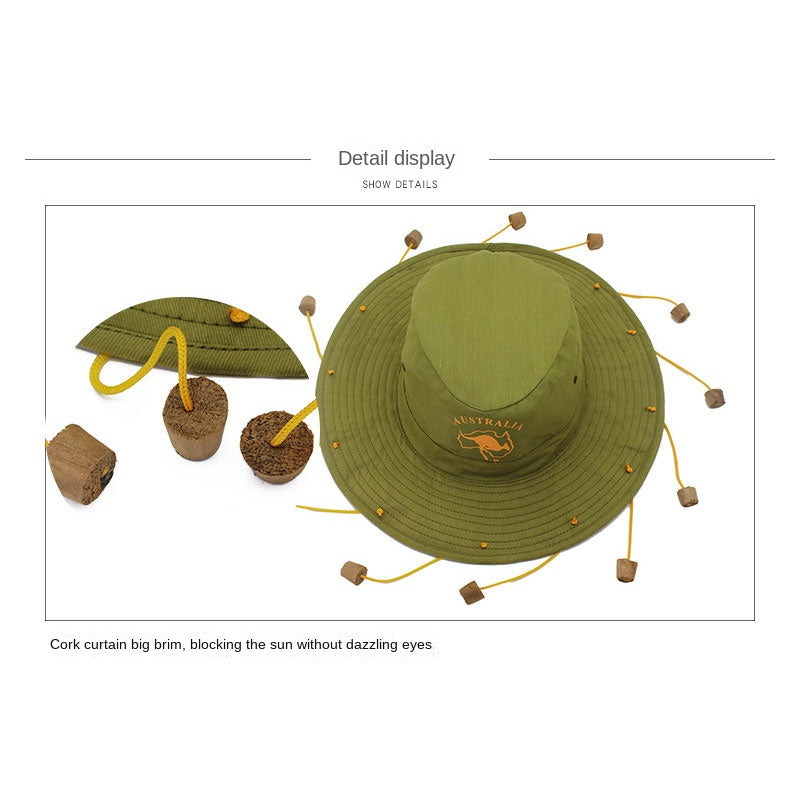 Australian Folk Style Hat with Beads Tassel Cotton Wide Brim Sunshade Anti glare