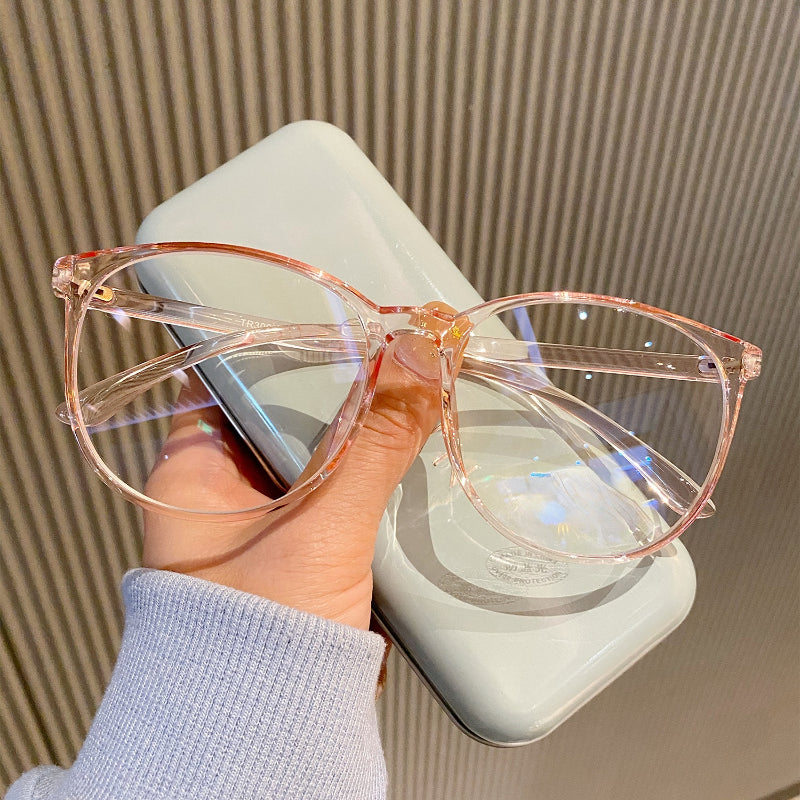 Large Oval Anti Light Glasses for Women Men Jelly Frame Clear Lens Glasses