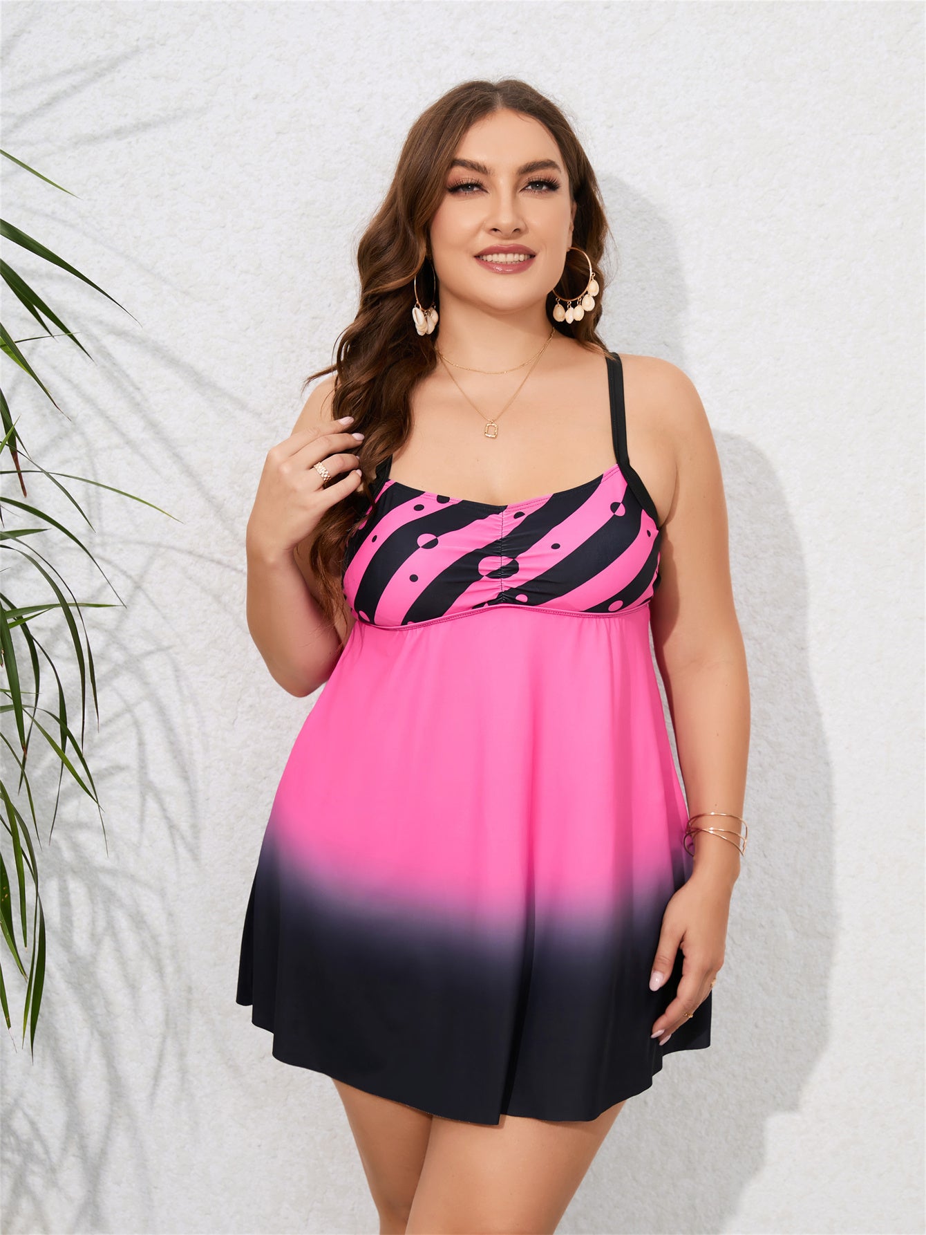 Casual Tankini Set Ombre Print Tunic Top & Underwear Two Piece Set