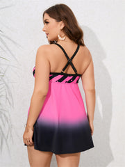Casual Tankini Set Ombre Print Tunic Top & Underwear Two Piece Set