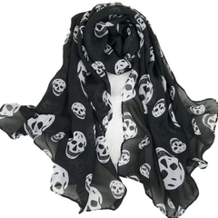 Skull Print Chiffon Scarf Thin Shawl Breathable Windproof Head Wrap