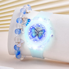 Butterfly LED Light Up Quartz Wrist Watches Silicone Strap Non Waterproof
