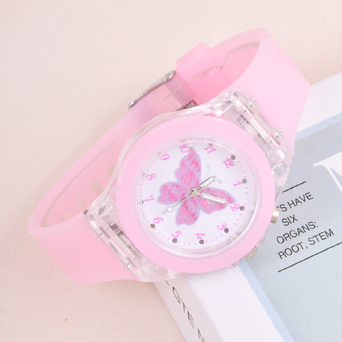 Cartoon Butterfly LED Watch & Beaded Bracelet Gift For Girls