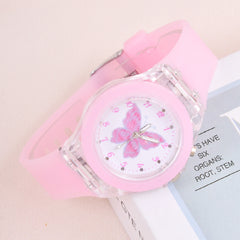 Cartoon Butterfly LED Watch & Beaded Bracelet Gift For Girls