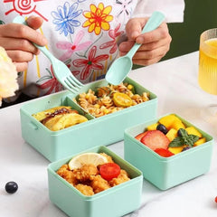 Insulated Bento Box With Tableware 2 Layers Stackable Leakproof Lunch Box
