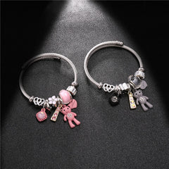 Heart Flower Bear Pendant Bracelet Stainless Steel DIY Jewelry