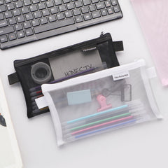 Transparent Nylon Mesh Pen Bag for Students Stationery Storage