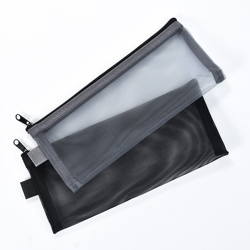 Transparent Nylon Mesh Pen Bag for Students Stationery Storage