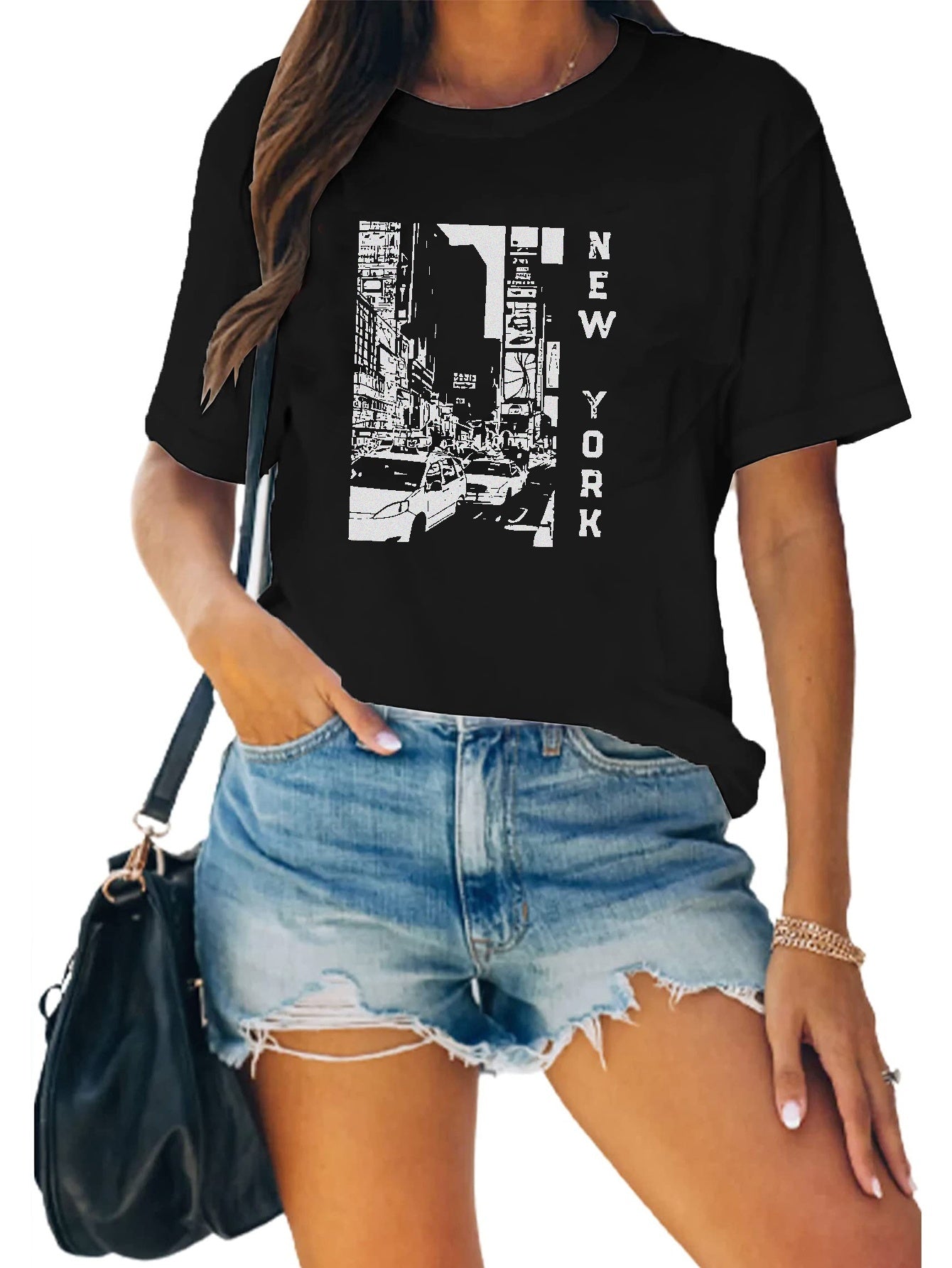 York Letter Print T Shirt Graphic Tee Women's Tee Crew Neck T shirt