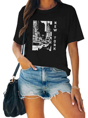 York Letter Print T Shirt Graphic Tee Women's Tee Crew Neck T shirt