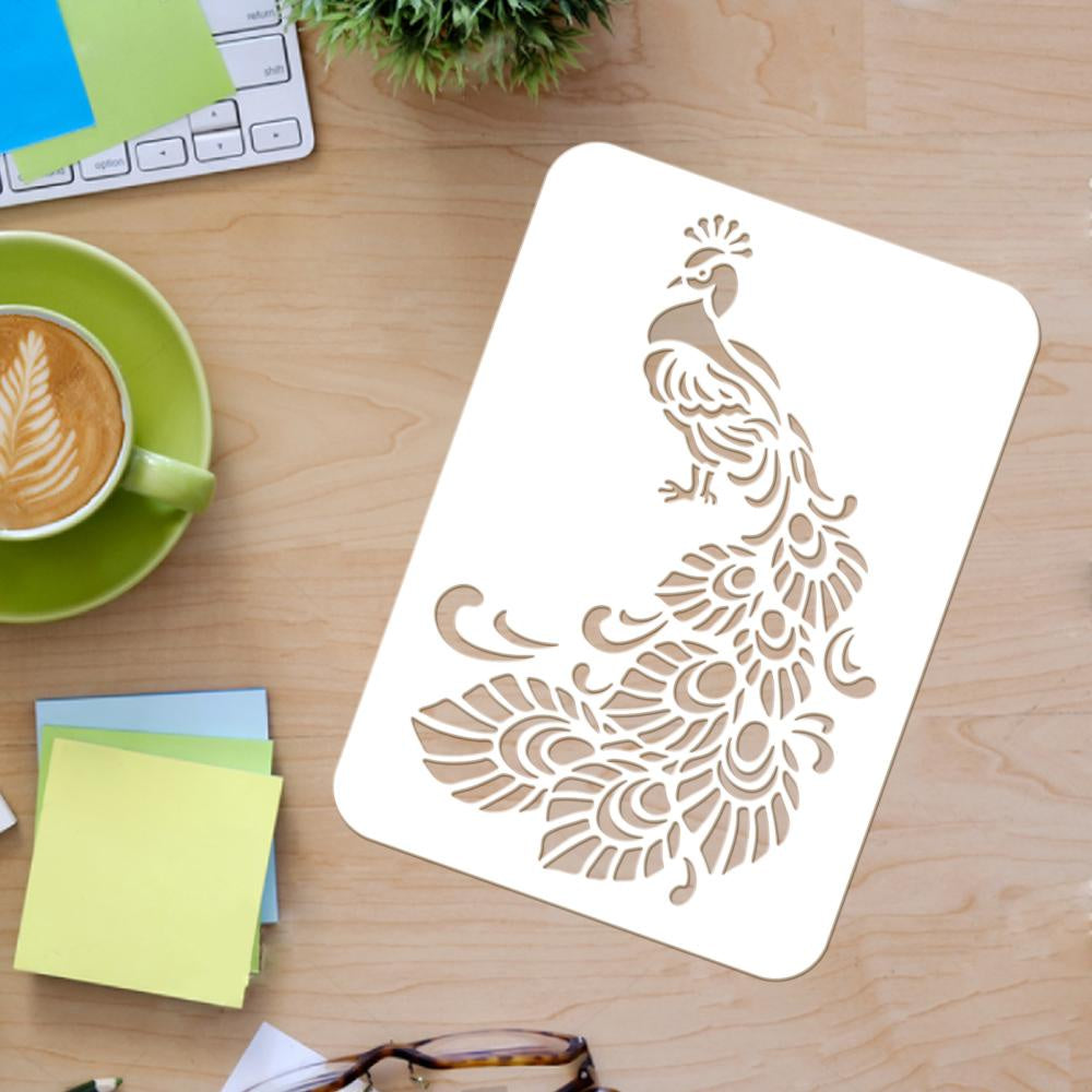 Reusable Plastic Drawing Stencil Template Peacock Pattern 297x210mm