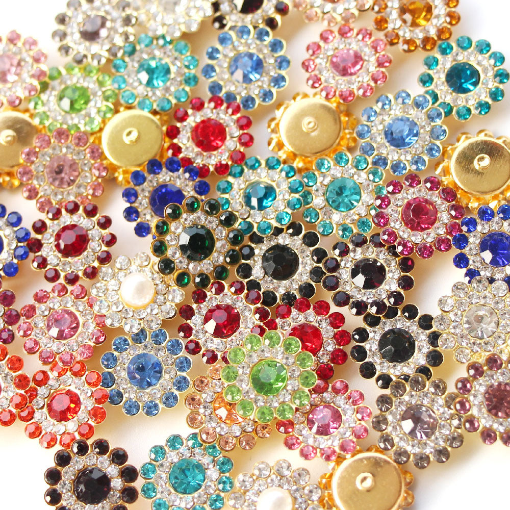 50pcs Mixed Colors Flower Rhinestones Buttons 14mm